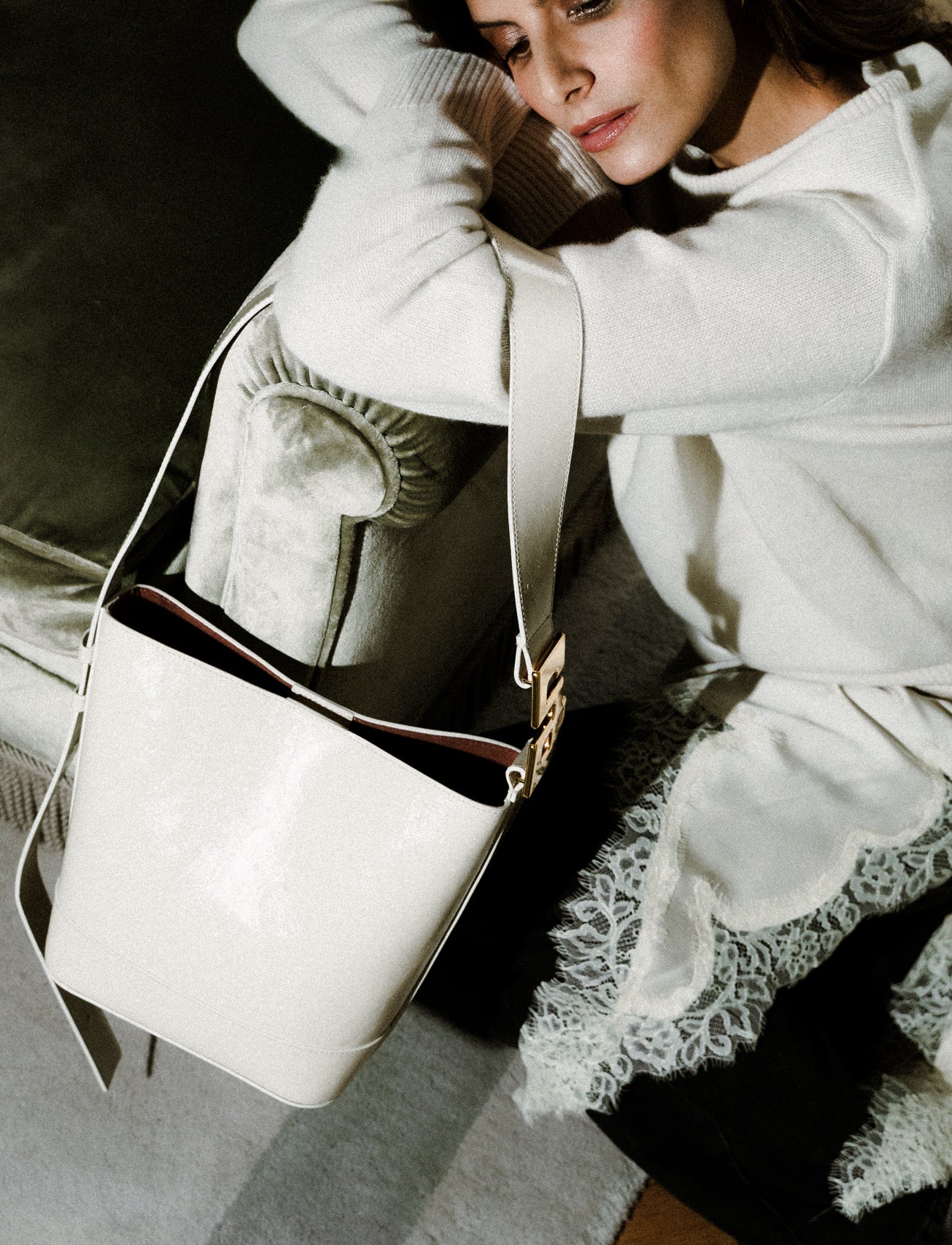 LE DAY DREAM : CUIR VERNI IVOIRE